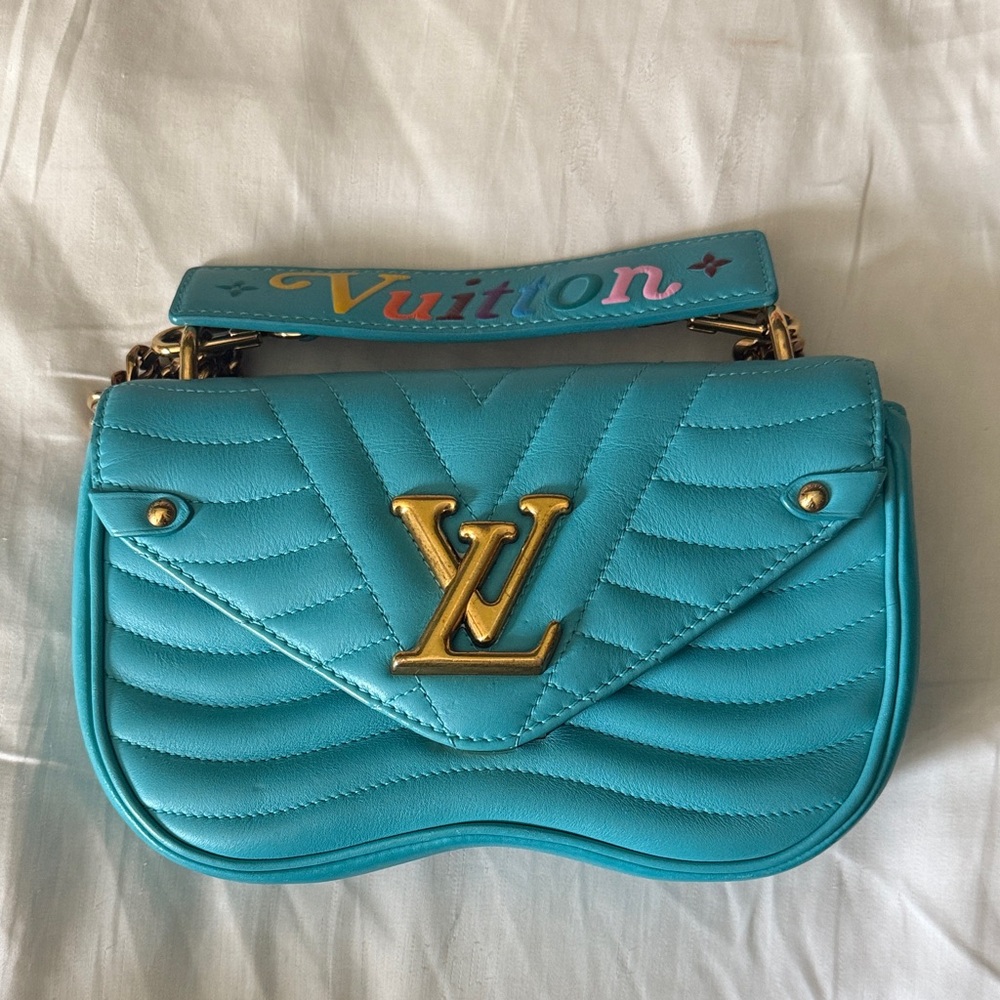 Louis Vuitton Turquoise Quilted Shoulder Bag with Gold Accents